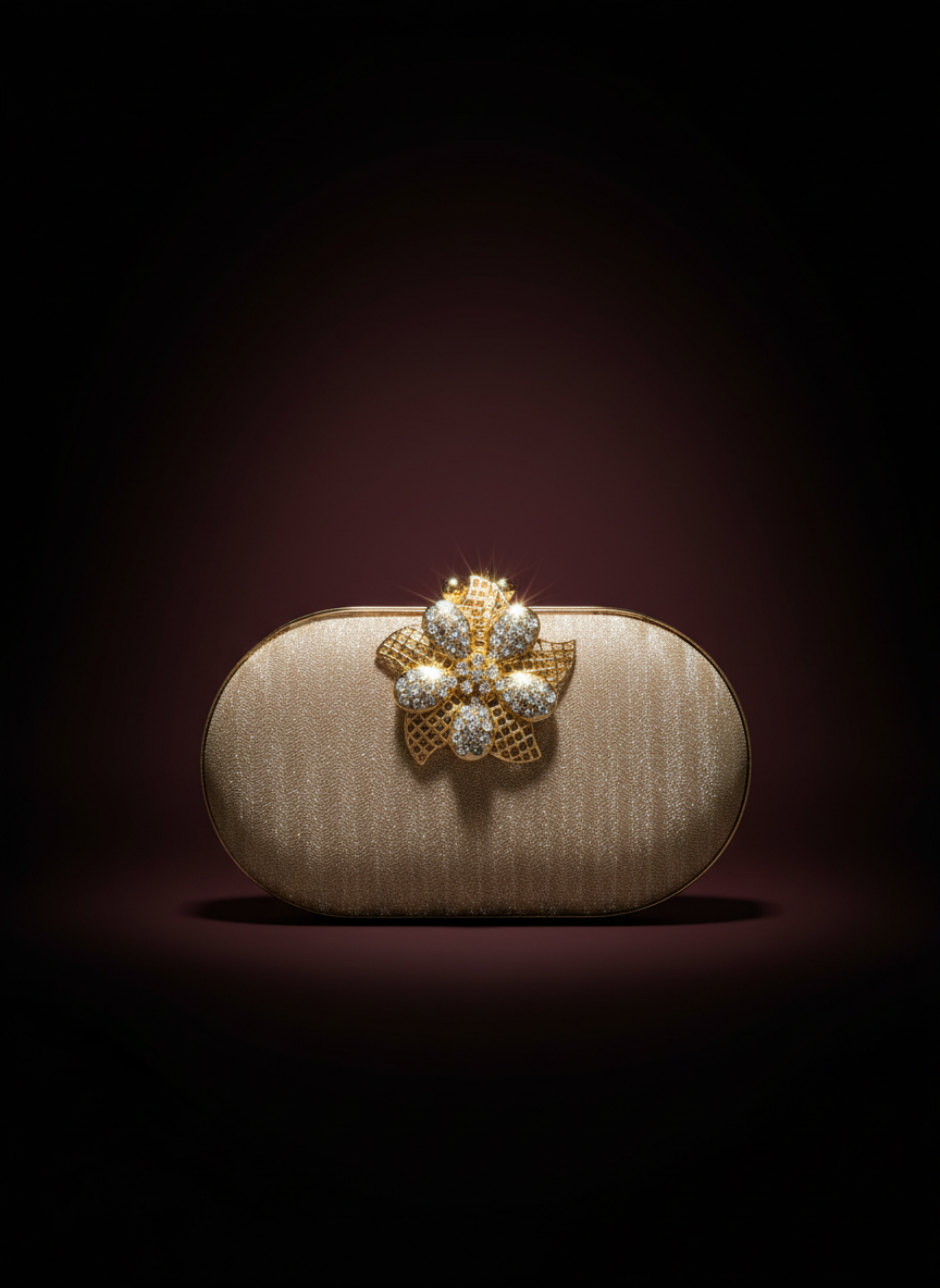Tea Pink & Light Golden Crystal Clutch