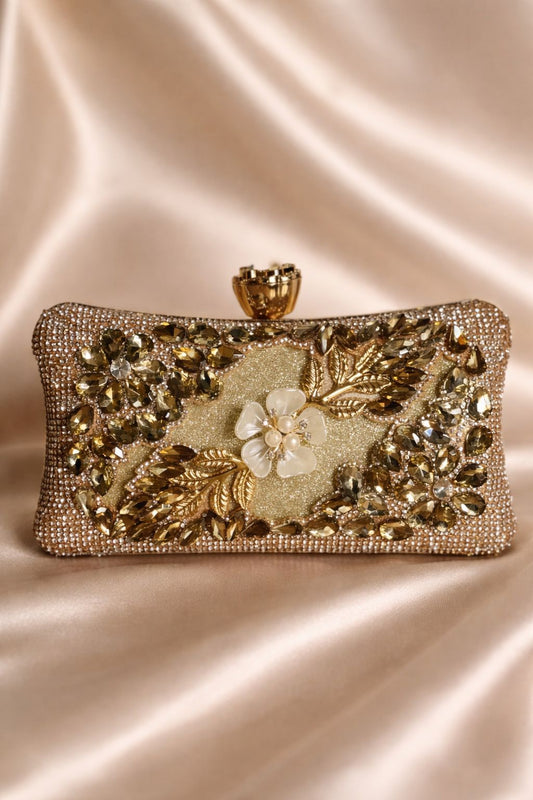 Golden Floral Crystal Clutch