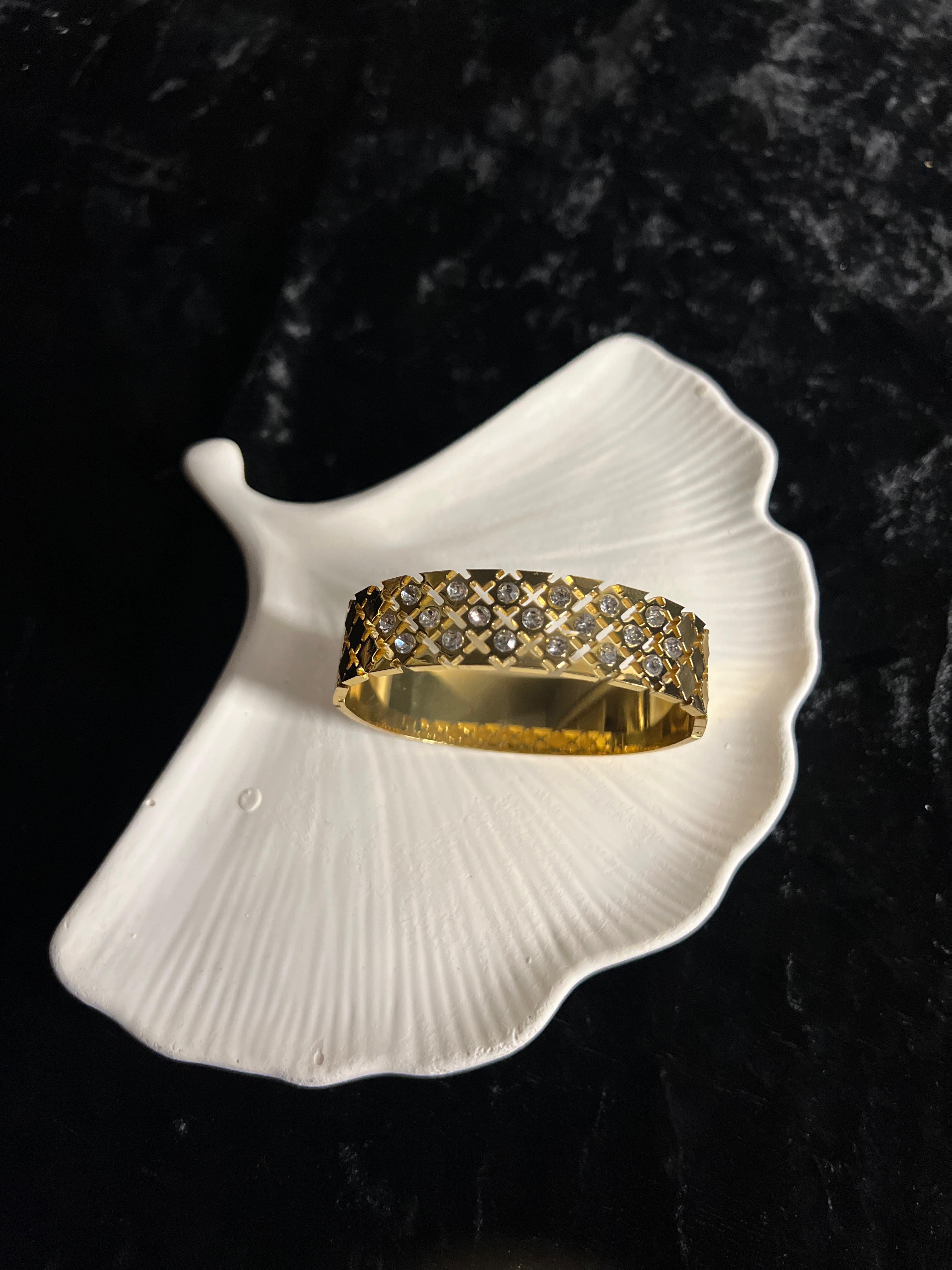 Elegant Crystal Studded Gold Stainless Steel Bangle