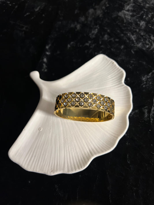 Elegant Crystal Studded Gold Stainless Steel Bangle