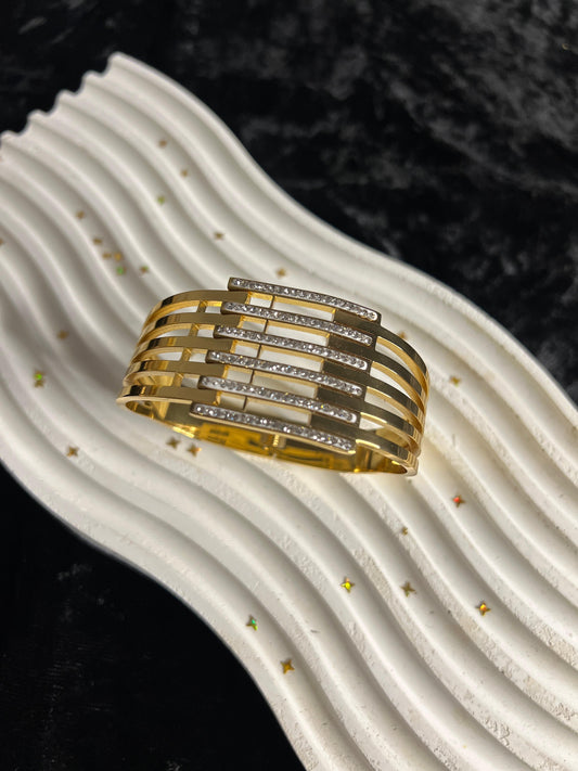 Luxury Multi-Layer Crystal Bar Stainless Steel Bangle