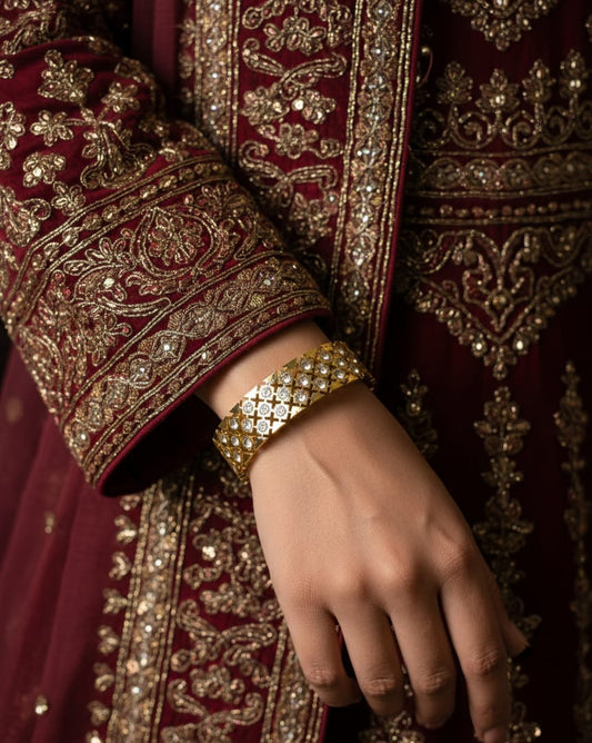 Elegant Crystal Studded Gold Stainless Steel Bangle