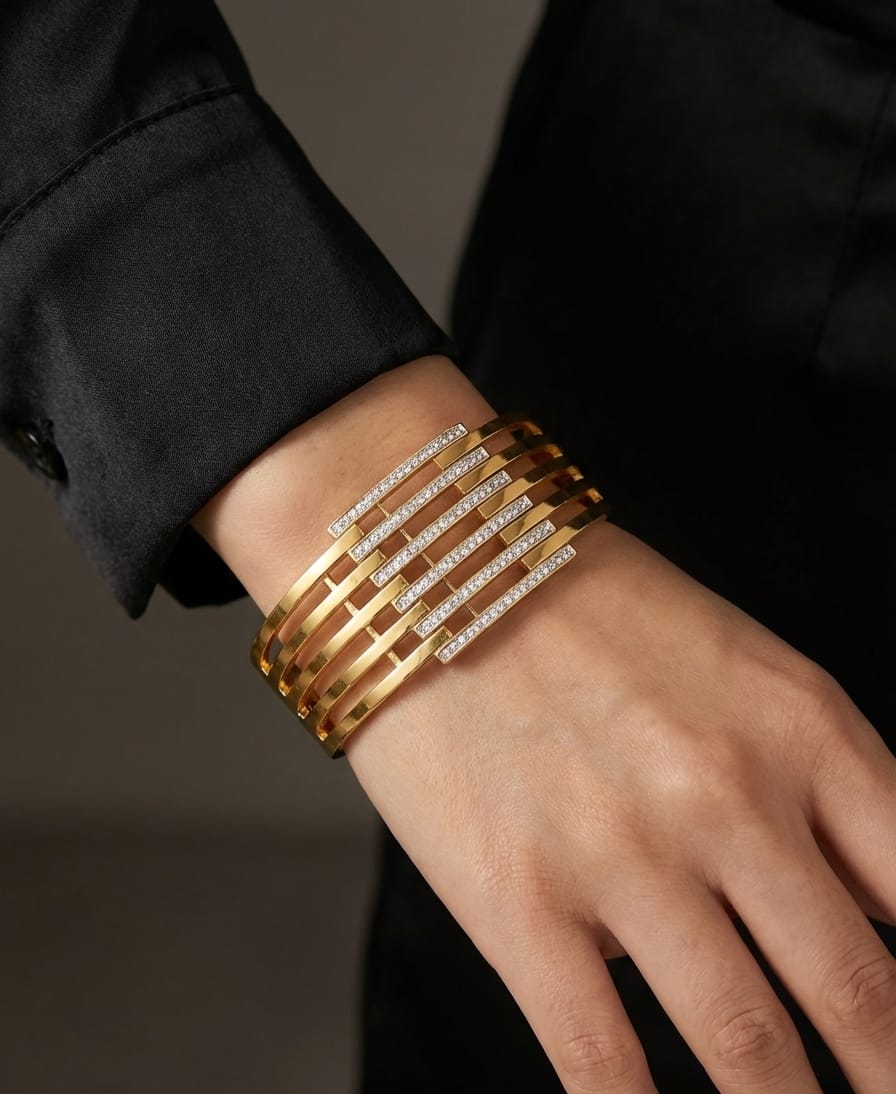 Luxury Multi-Layer Crystal Bar Stainless Steel Bangle
