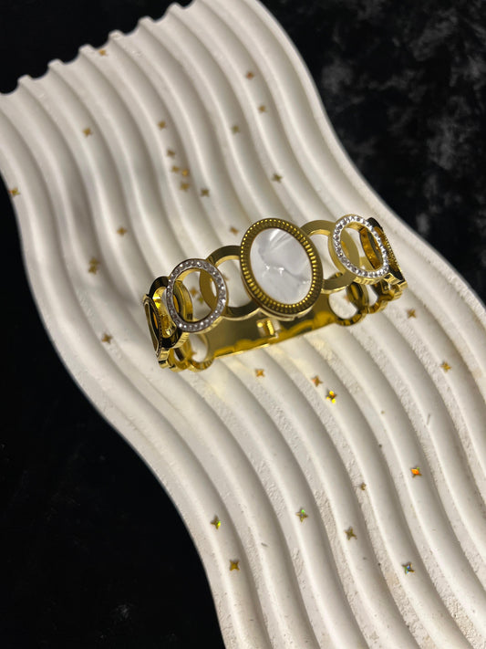 Oval Stone Stainless Steel Designer Bangle