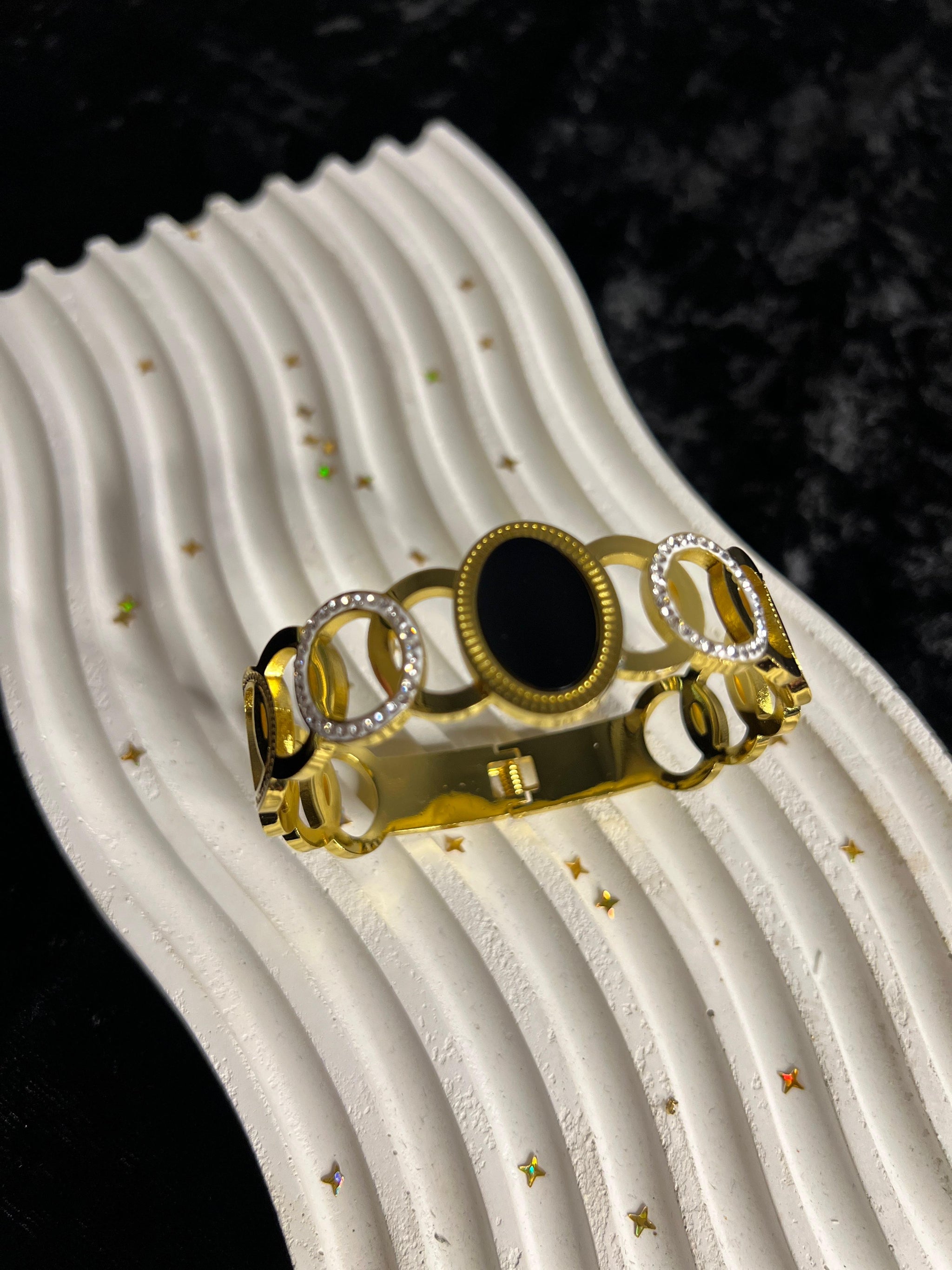 Oval Stone Stainless Steel Designer Bangle