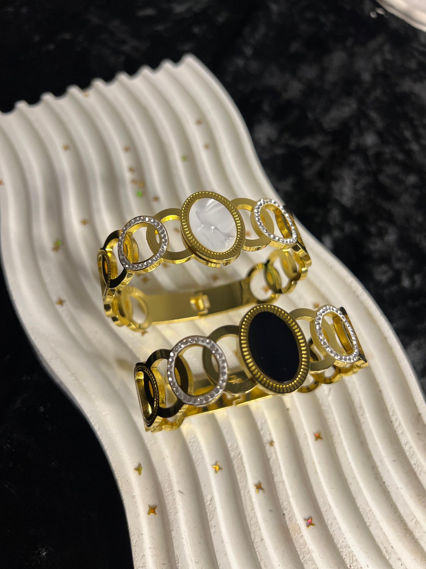 Oval Stone Stainless Steel Designer Bangle