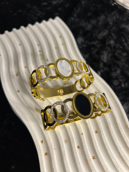 Oval Stone Stainless Steel Designer Bangle