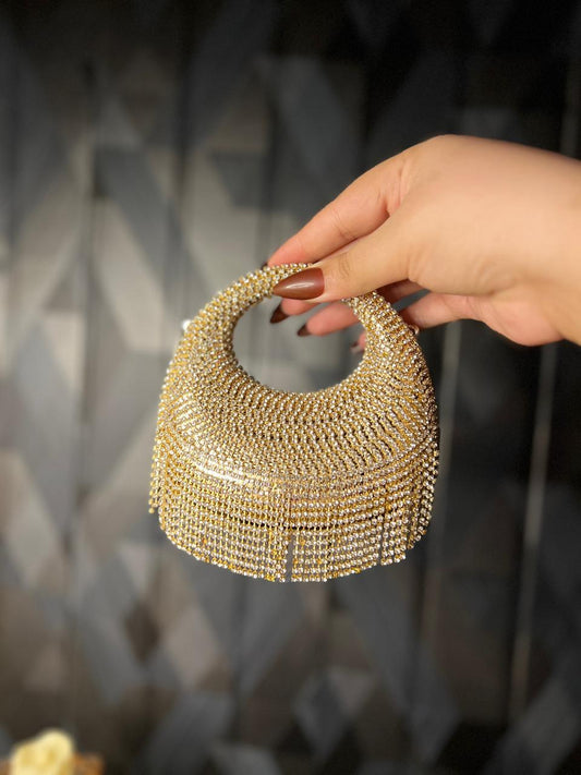 Luxury Golden Crystal Potli Clutch
