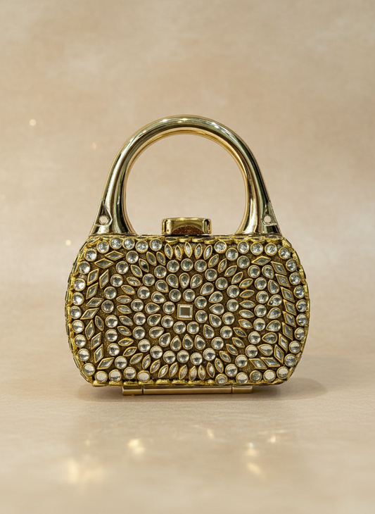 Gold Kundan Mini Handheld Clutch