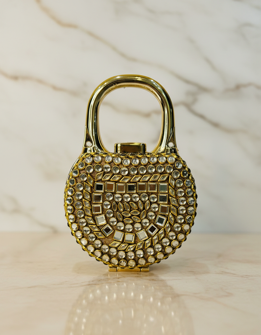 Gold Kundan Round Mini Clutch