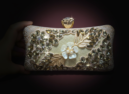 Golden Floral Crystal Clutch