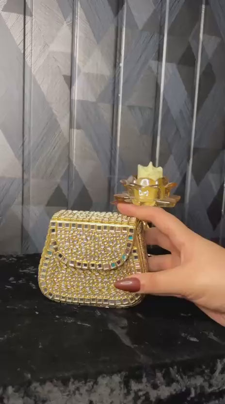 Golden  Rectangular Kundan Clutch