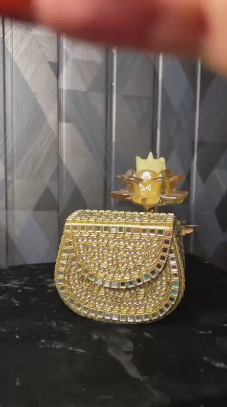 Kundan Round Rectangular Clutch