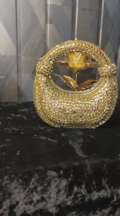 Luxury Golden Crystal Potli Clutch